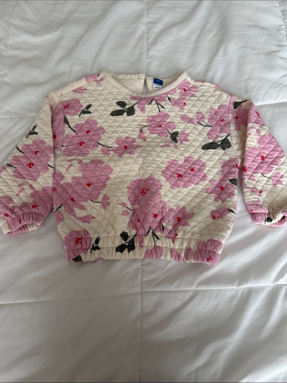Old Navy Quilted Floral Crewneck Sweater - Pink & Cream